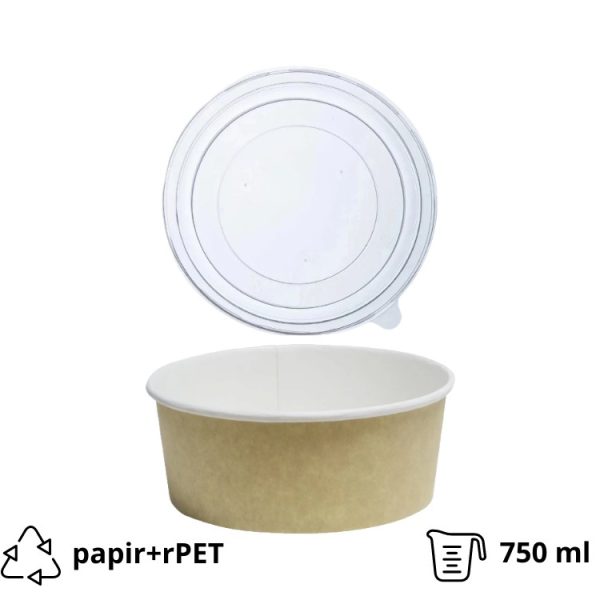 Papirnata posoda 750 ml d=150 mm h=60 mm kraft, s pokrovom 50 kos (komplet)
