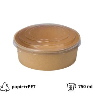 Papirnata posoda s pokrovom 750 ml d=150 mm kraft, komplet, 50 kos