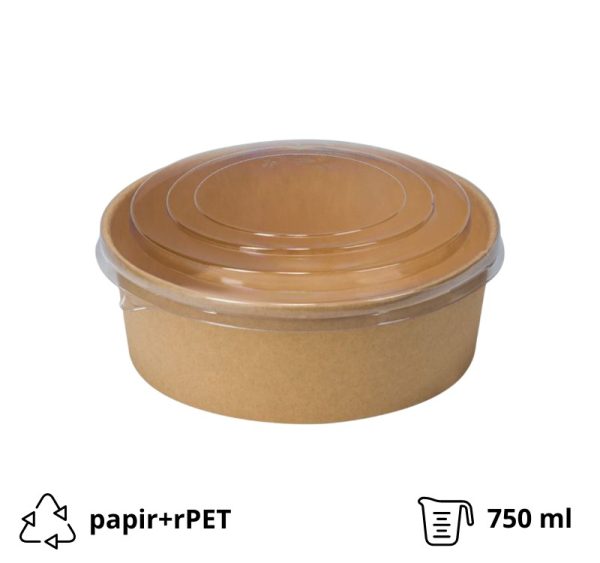 Papirnata posoda s pokrovom 750 ml d=150 mm kraft, komplet, 50 kos