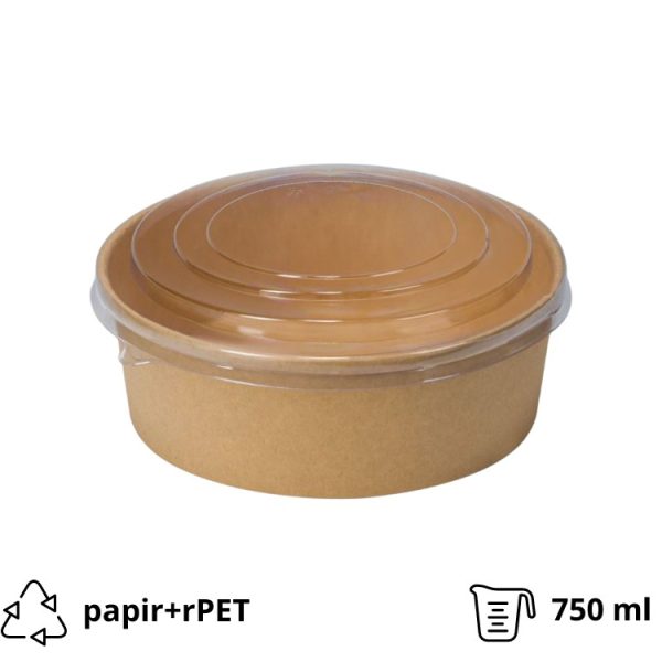 Papirnata posoda s pokrovom 750 ml d=150 mm kraft, komplet, 50 kos