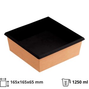 Papirnata posoda OneClick 1250 ml 165x165x65 mm, kraft/črna, brez pokrova 50 kos