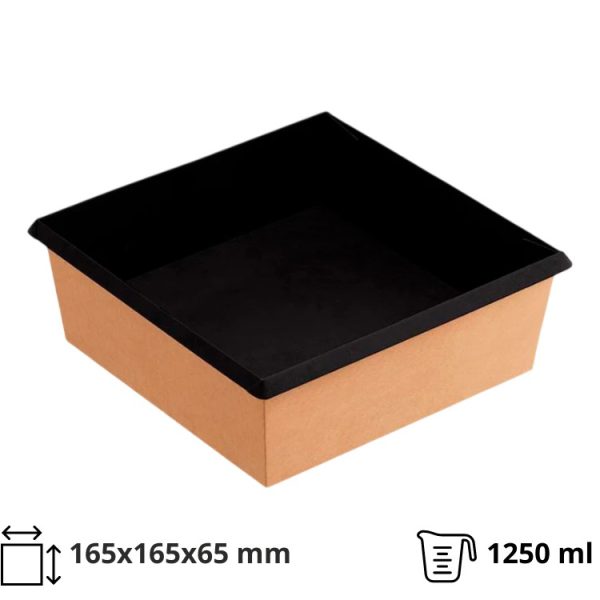 Papirnata posoda OneClick 1250 ml 165x165x65 mm, kraft/črna, brez pokrova 50 kos