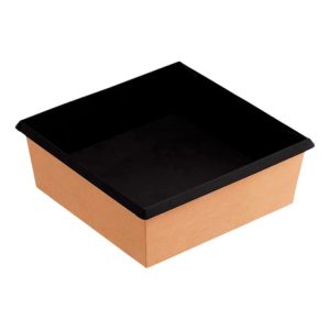 Papirnata posoda OneClick 1250 ml 165x165x65 mm, kraft/črna, brez pokrova 50 kos