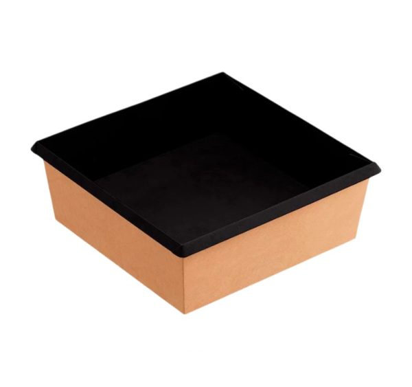 Papirnata posoda OneClick 1250 ml 165x165x65 mm, kraft/črna, brez pokrova 50 kos