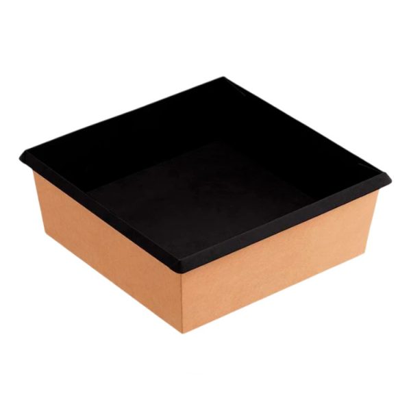 Papirnata posoda OneClick 1250 ml 165x165x65 mm, kraft/črna, brez pokrova 50 kos