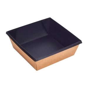 Papirnata posoda OneClick 550 ml 130x130x45mm, kraft/črna, brez pokrova 50 kos