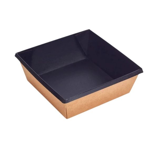 Papirnata posoda OneClick 550 ml 130x130x45mm, kraft/črna, brez pokrova 50 kos