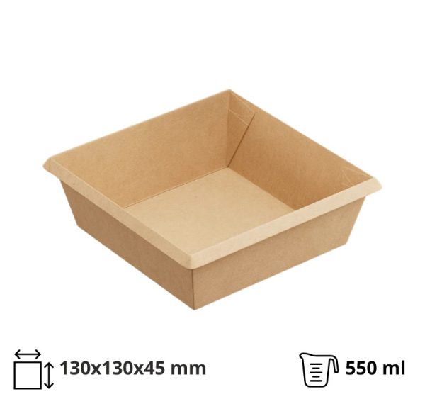 Papirnata posoda OneClick 550 ml 130x130x45 mm, kraft/kraft, brez pokrova 50 kos