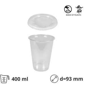 Kozarec rPet 400 ml prozoren s pokrovom d=93mm 50 kos (komplet)