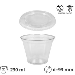 Kozarec PET 230 (270) ml d=93 mm prozoren s pokrovom 50 kos (komplet)