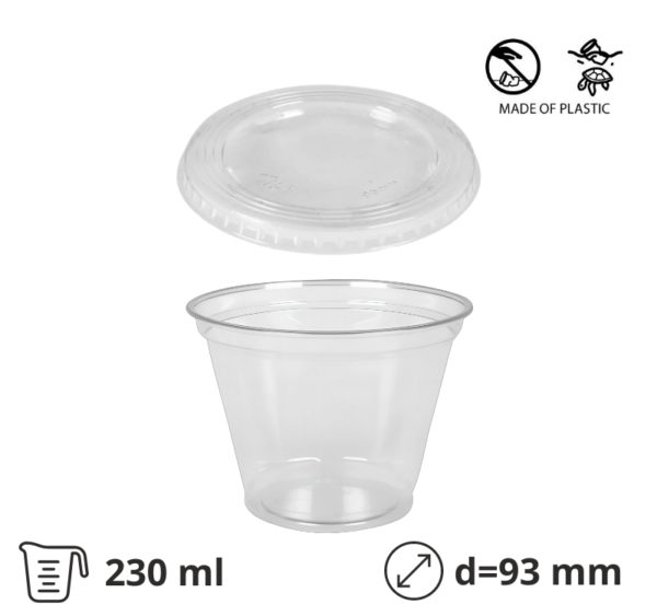 Kozarec PET 230 (270) ml d=93 mm prozoren s pokrovom 50 kos (komplet)