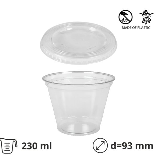 Kozarec PET 230 (270) ml d=93 mm prozoren s pokrovom 50 kos (komplet)