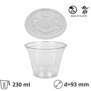 Kozarec PET 230 (270) ml d=93 mm prozoren s pokrovom 50 kos (komplet)