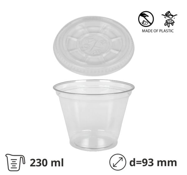 Kozarec PET 230 (270) ml d=93 mm prozoren s pokrovom 50 kos (komplet)