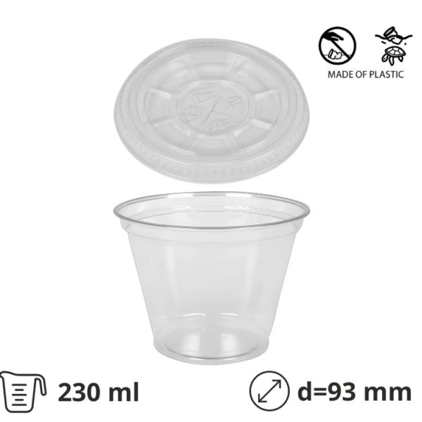 Kozarec PET 230 (270) ml d=93 mm prozoren s pokrovom 50 kos (komplet)