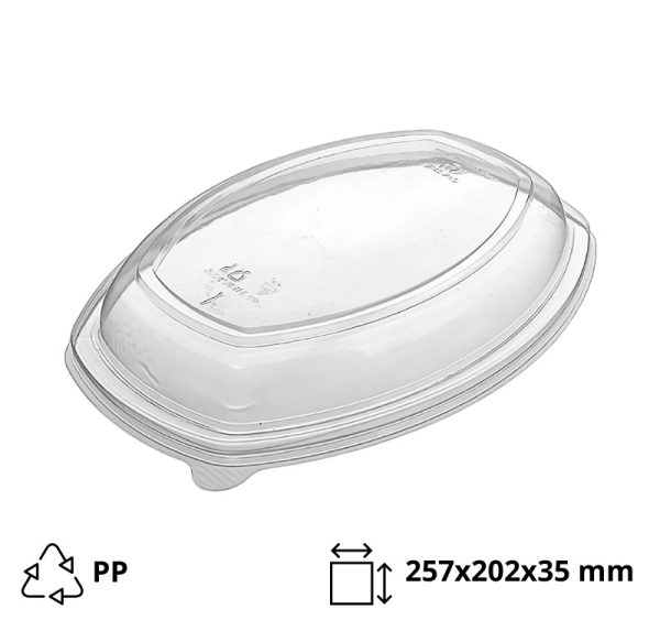 Pokrov PP za ovalno posodo 1450 ml 257x202x35 mm prozoren 35 kos