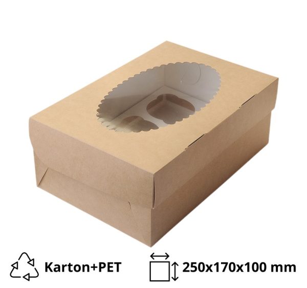 Škatla za muffine z oknom ECO MUF 6 250x170x100 mm kraft 25 kos
