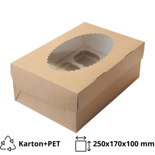 Škatla za muffine z oknom ECO MUF 6 250x170x100 mm kraft 25 kos