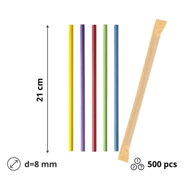 Slamice papirnate d=8 mm l=210 mm MIX posamično pakiranje 500 kos/pak