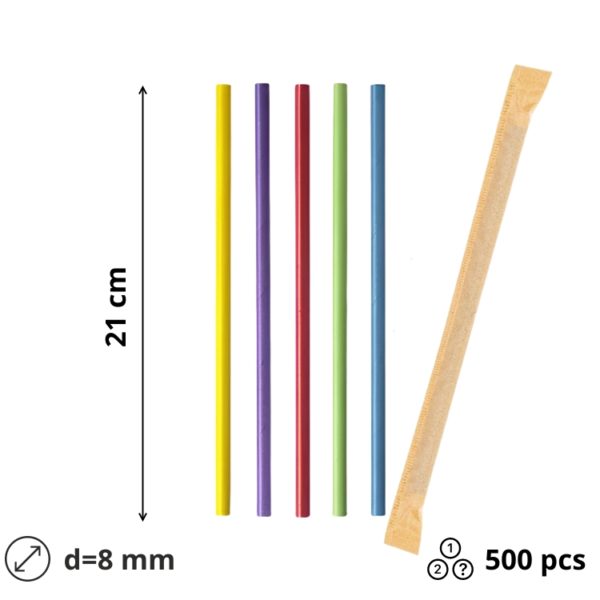 Slamice papirnate d=8 mm l=210 mm MIX posamično pakiranje 500 kos/pak