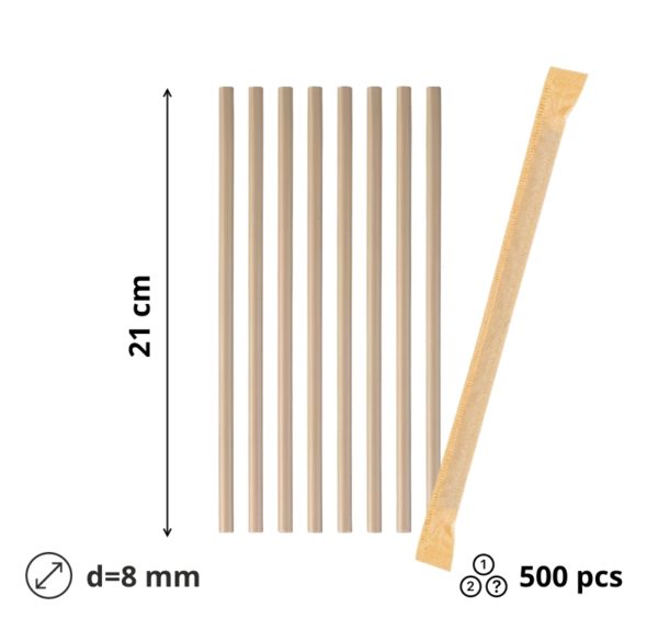Slamice papirnate d=8 mm l=210 mm kraft posamično 500 kos/pak