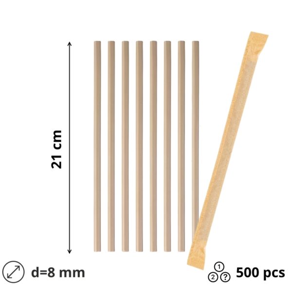 Slamice papirnate d=8 mm l=210 mm kraft posamično 500 kos/pak