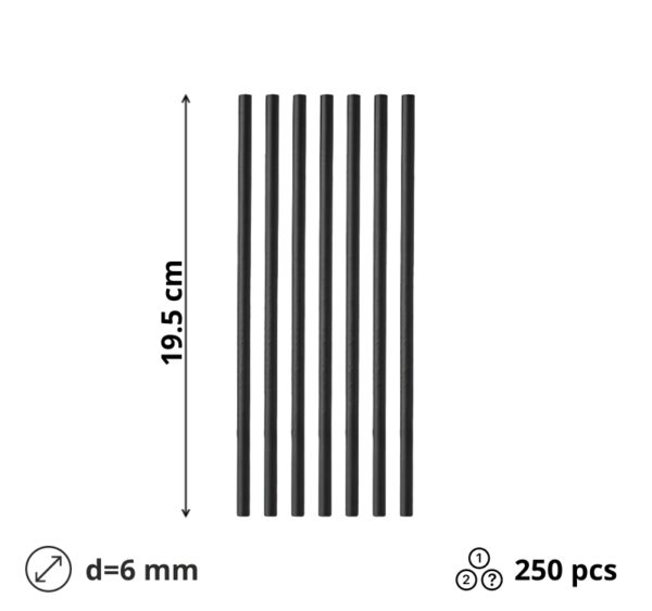 Slamice papirnate d=6 mm l=195 mm črne posamično pakiranje 250 kos/pak