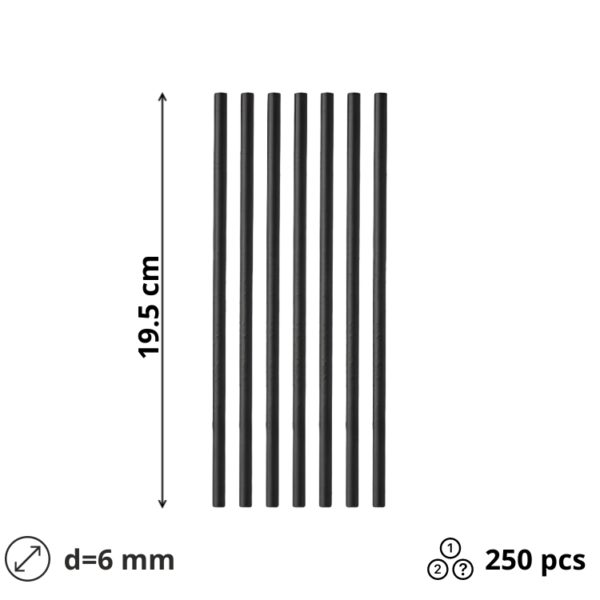 Slamice papirnate d=6 mm l=195 mm črne posamično pakiranje 250 kos/pak