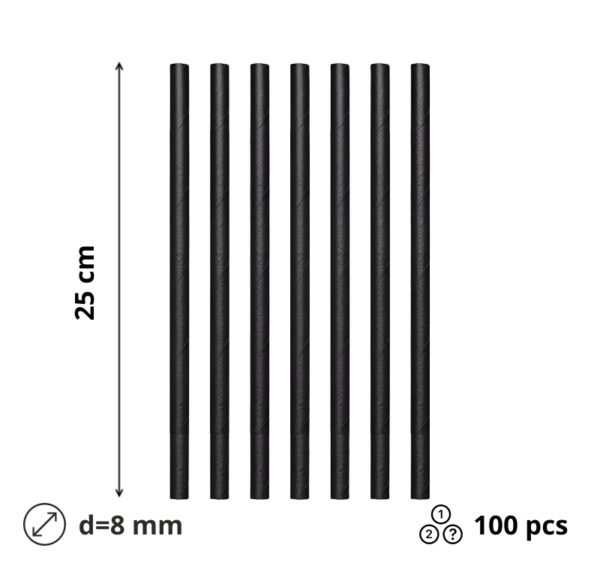 Slamice papirnate d=8 mm l=250 mm črne 100 kos/pak