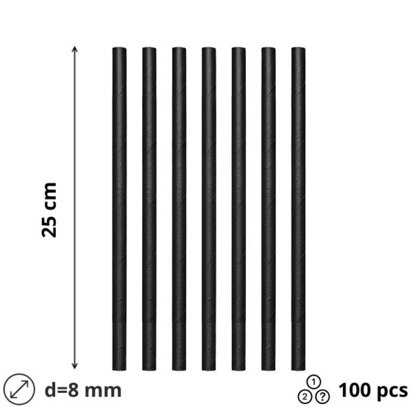 Slamice papirnate d=8 mm l=250 mm črne 100 kos/pak