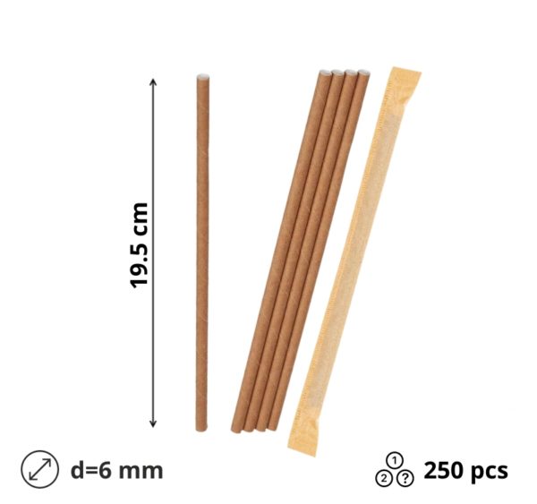 Slamice papirnate d=6 mm l=195 mm kraft posamično 250 kos/pak [5 kos/pak]