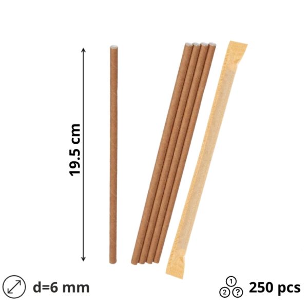 Slamice papirnate d=6 mm l=195 mm kraft posamično 250 kos/pak [5 kos/pak]