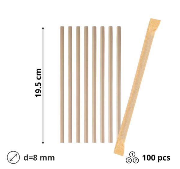Slamice papirnate d=8 mm l=195 mm kraft posamično 100 kos/pak [5 kos/pak]