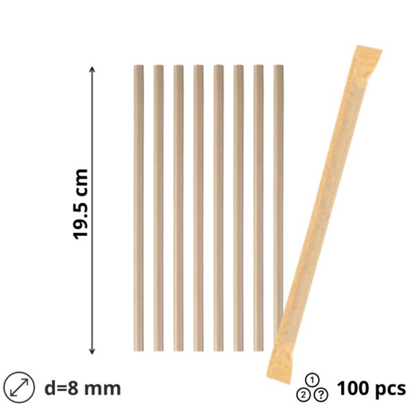 Slamice papirnate d=8 mm l=195 mm kraft posamično 100 kos/pak [5 kos/pak]