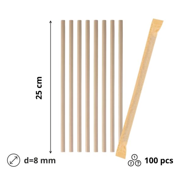 Slamice papirnate d=8 mm l=250 mm kraft posamično 100 kos/pak [5 kos/pak]