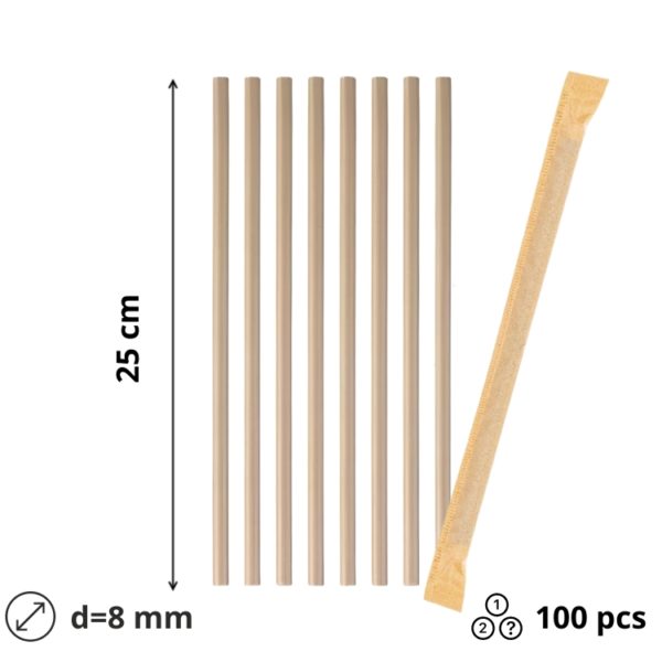 Slamice papirnate d=8 mm l=250 mm kraft posamično 100 kos/pak [5 kos/pak]