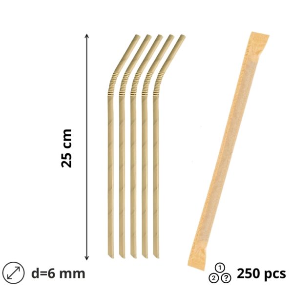 Slamice papirnate PREPOGLJIVE d=6 mm l=240 mm kraft posamično 250 kos/pak [10 kos/pak]
