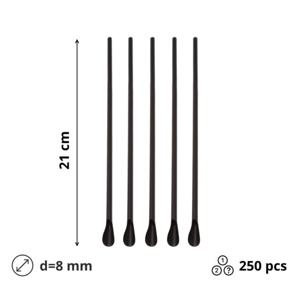 Slamice plastične z žličko l=210 mm d=8 mm črne 250 kos [5 kos/pak]