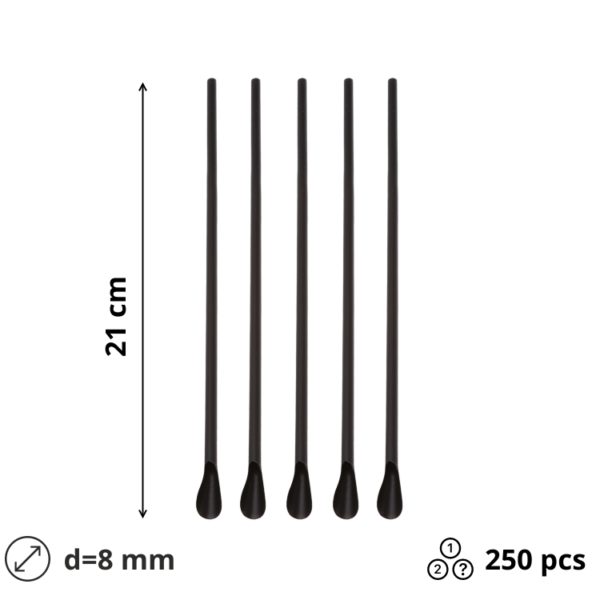 Slamice plastične z žličko l=210 mm d=8 mm črne 250 kos [5 kos/pak]