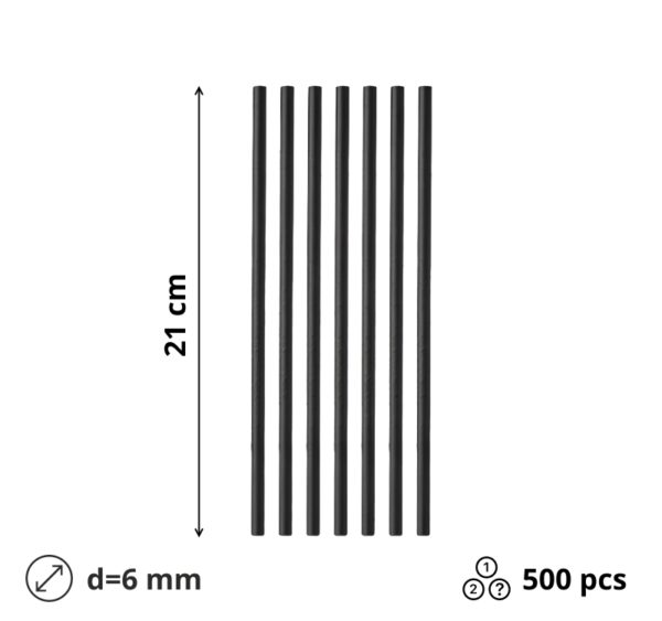 Slamice papirnate d=6 mm l=210 mm črna 500 kos/pak