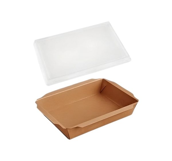 Papirnata posoda 750 ml 150x100x45 mm total kraft, s pokrovom, 50 kos (komplet)