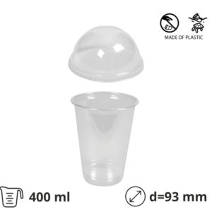 Kozarec rPet s pokrovom 400 ml prozoren d=93mm 50 kos (komplet)