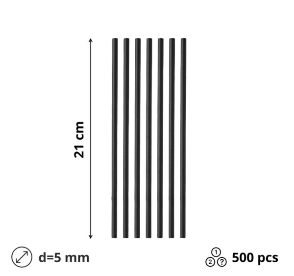 Slamice papirnate d=5 mm l=210 mm črna v papirju 500 kos/pak