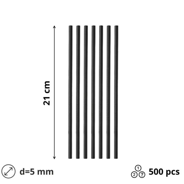 Slamice papirnate d=5 mm l=210 mm črna v papirju 500 kos/pak