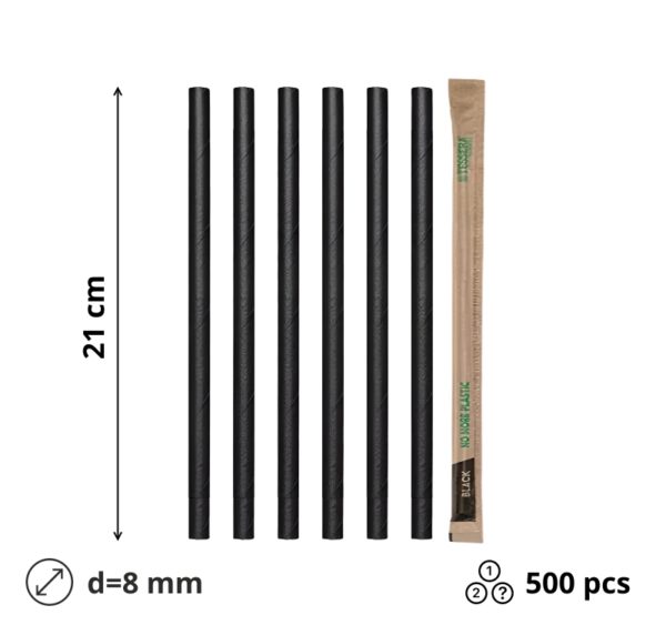 Slamice papirnate d=8 mm l=210 mm črna v papirju 500 kos/pak
