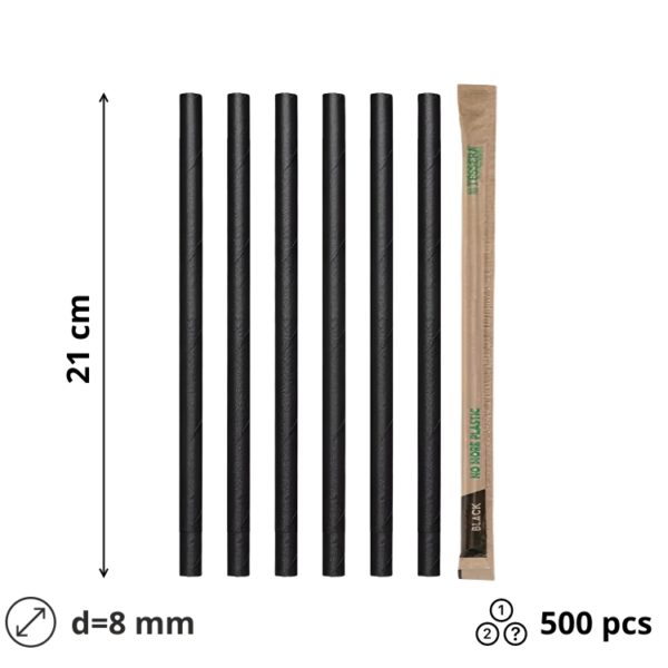 Slamice papirnate d=8 mm l=210 mm črna v papirju 500 kos/pak