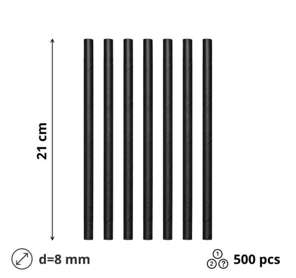 Slamice papirnate d=8 mm l=210 mm črna 500 kos/pak