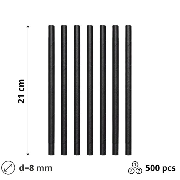 Slamice papirnate d=8 mm l=210 mm črna 500 kos/pak