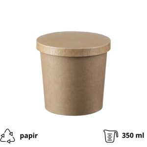Papirnata posoda s pokrovom 350 ml d=90 mm h=85 mm kraft 50 kos (komplet)