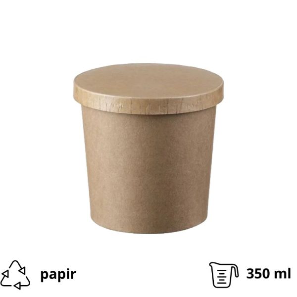 Papirnata posoda s pokrovom 350 ml d=90 mm h=85 mm kraft 50 kos (komplet)